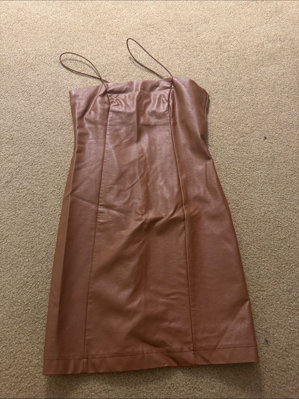 wild fable Faux Leather Spaghetti Strap Mini Dress in Brown